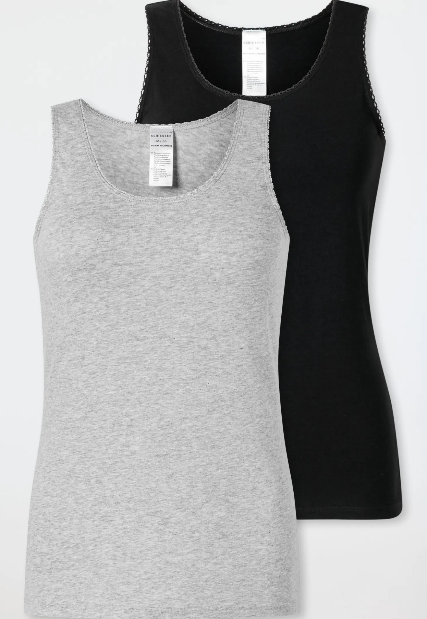 Trägertops 2er-Pack Spitze schwarz/ grau melange - Modern Multipacks