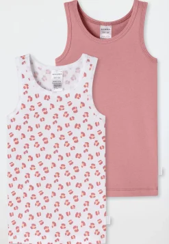 Unterhemden 2er-Pack Animal-Print malve/ weiß - Fine Rib