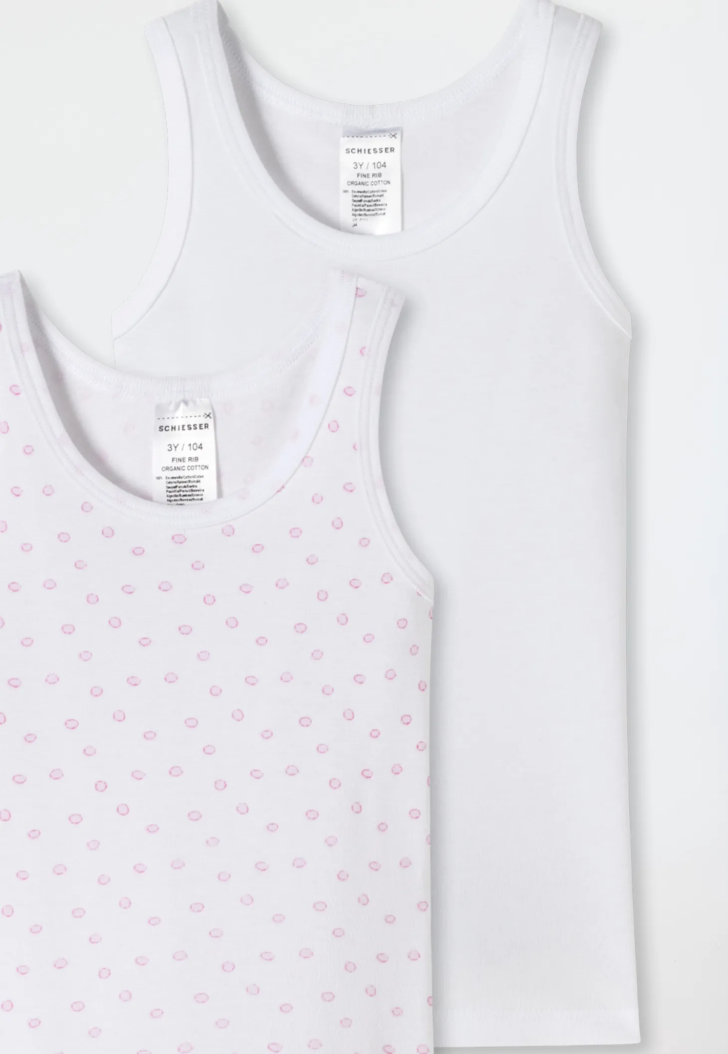 Unterhemden 2er-Pack Feinripp Punkte weiß/rosa - Feinripp Multipacks