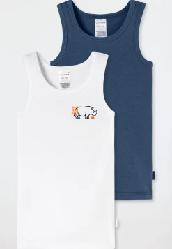 Unterhemden 2er-Pack Nashorn blau/weiß - Fine Rib
