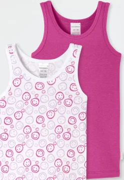 Unterhemden 2er-Pack Smileys pink/ weiß - Fine Rib