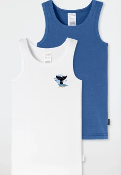 Unterhemden 2er-Pack Wal blau-weiß - Fine Rib
