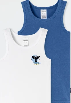 Unterhemden 2er-Pack Wal blau-weiß - Fine Rib