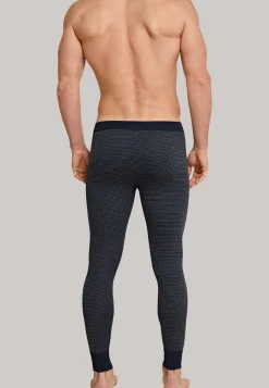 Unterhose lang mit Eingriff dunkelblau geringelt - Feinripp melange