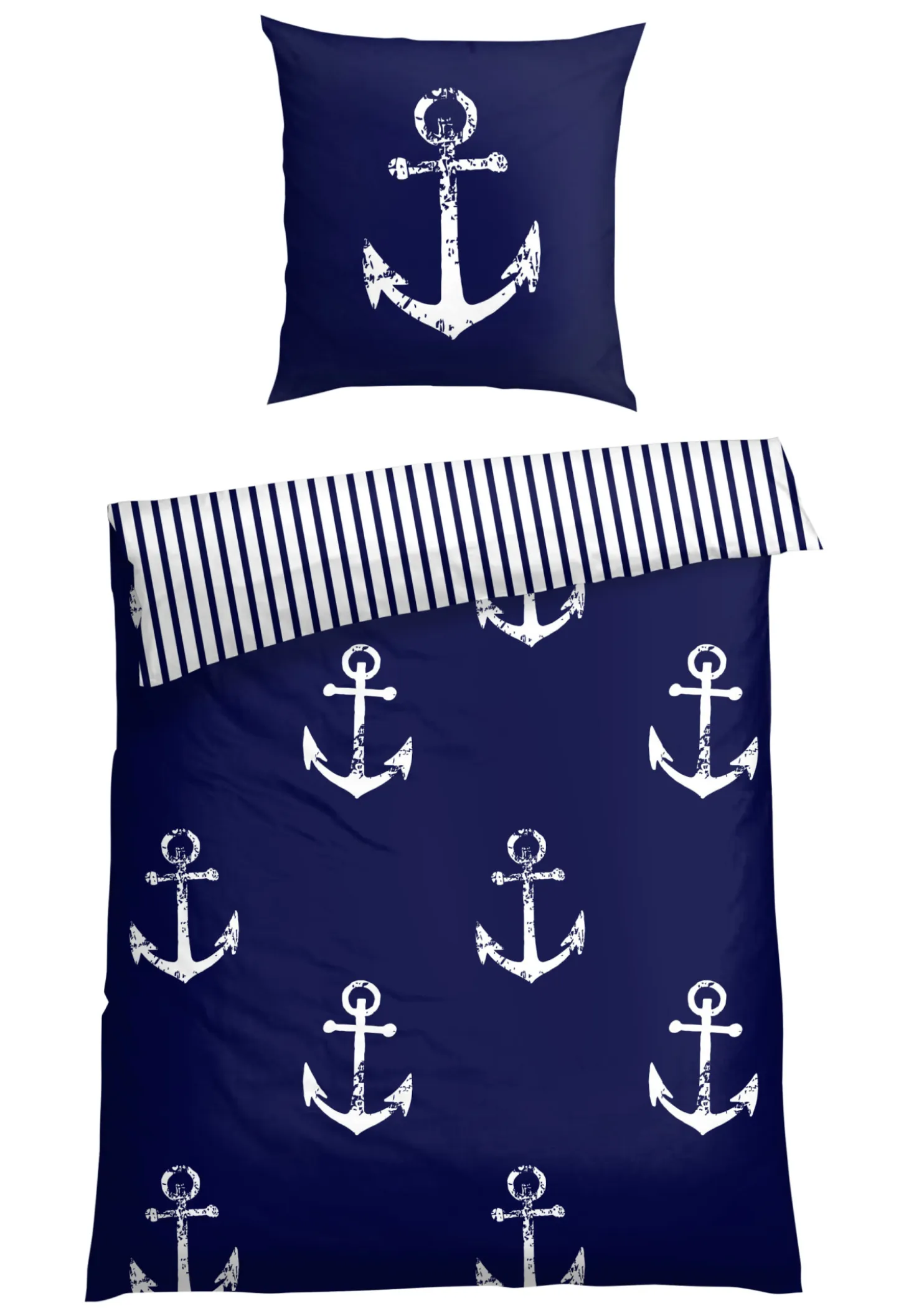 Wende-Bettwäsche 2-teilig Renforcé Anker Streifen navy/weiß - SCHIESSER Home