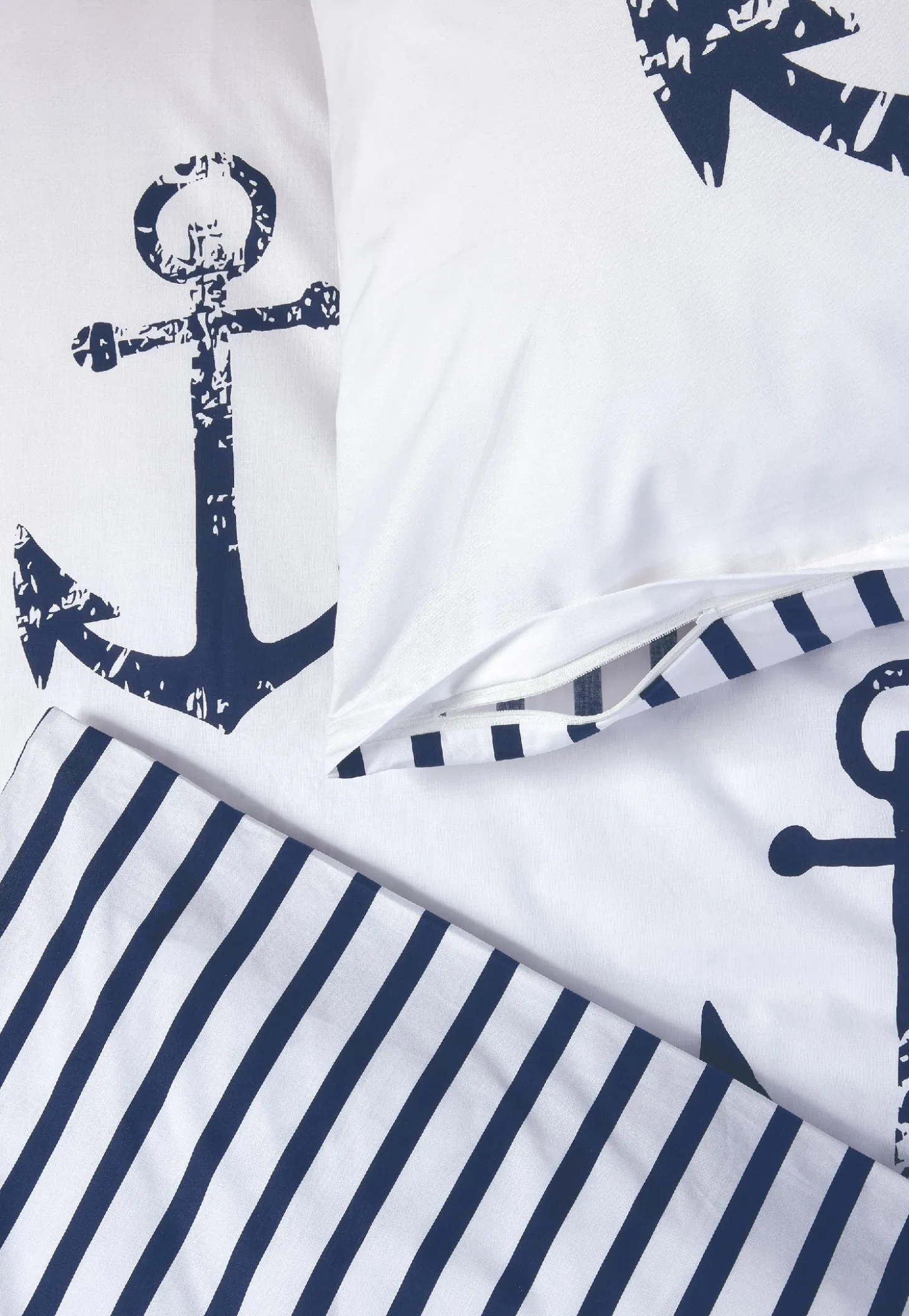 Wende-Bettwäsche 2-teilig Renforcé Anker Streifen weiß/navy - SCHIESSER Home